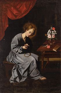 School of FRANCISCO ZURBARAN; Seville, first half of the seventeenth century.
"The Child of the thorn".
Oil on canvas. Re-enteled.