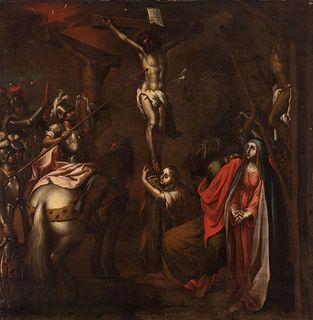 Andalusian School; second half of the seventeenth century. "Calvary". Oil on canvas. Re-drawn.