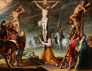 GEERAERT DE LAVALLÉE (Antwerp, 1596/97 - 1667).
"Longines piercing the side of Christ".
Oil on copper.