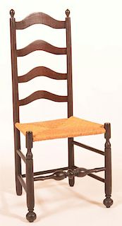 18th Century Rush Seat Ladder Back Side Chair.