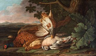 French school of the 18th century. "Still Life with Hunting Birds", 1753. Oil on canvas.