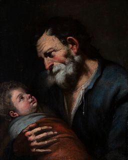 Neapolitan school of the XVII century.
"St. Joseph with child".
Oil on canvas.