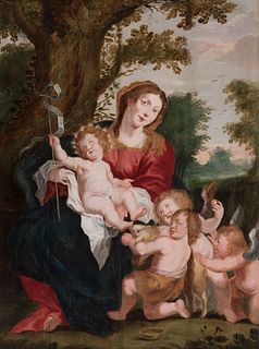 Flemish school, 17th century.Follower of PETER PAUL RUBENS (Siegen, Germany, 1577 - Antwerp, Belgium, 1640).
"Virgin with Infant Jesus and Agnus Dei".
