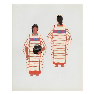 CARLOS MÉRIDA. "Triquis del estado de Oaxaca", de la carpeta Mexican Costume. 1941. Firmada en plancha. Serigrafía.