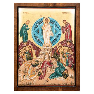 ANÓNIMO. SXX. Resurrección de Cristo. Óleo sobre madera. Con hoja de oro. 44 x 34 cm.