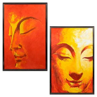 VÍCTOR M. GOYTIA. 2 Obras pictóricas. SXX. Avatara y Bodhisattva. Firmadas y fechadas 2016 y 2015, respectivamente. Óleos sobre tela.