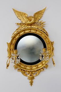 American Carved and Gilt Girondale Convex Mirror, circa 1840