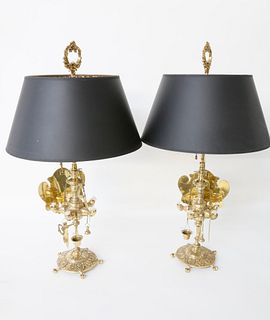 Pair of Cast and Polished Brass Lucerne Lamps, 19th Century