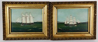 Pair of American Naive Ship Portraits, circa 1870s