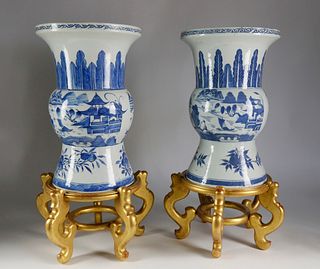 Near Pair of Canton Baluster Urns, mid 19th Century