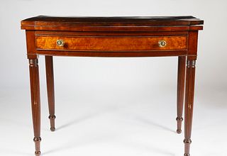 American Federal Mahogany and Maple Bow-front Games Table