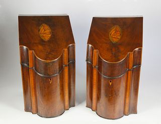 Pair of George III Shell Inlaid Mahogany Knife Boxes, late 18th Century
