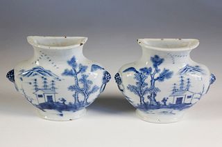 Pair of Chinese Export Blue and White Porcelain Wall Pocket Vases, circa 1840s