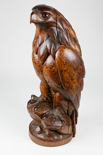 Pyrographic Embellished Wood Carving of an Eagle, 19th Century