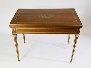 Louis XVI Style Brass Inlaid Mahogany Games Table, 19th Century