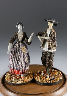 Two French Coquille Figures of Man and Woman, 18th Century