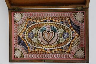 Sailor's Valentine Housed in a Fantastic Inlaid Rectangular Hinged Box