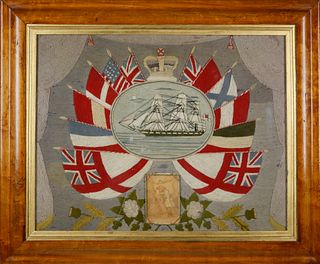British Woolie With Clipper Vignette and Allied Flags, 19th Century