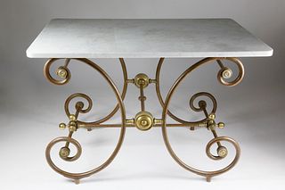 French Marble Top Bronze and Steel Baker's Table, circa 1870