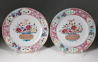 Pair of Chinese Export Famille Rose Porcelain Plates, Yongzheng, circa 1730