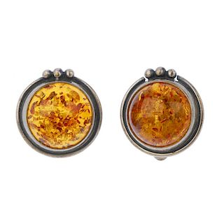 A selection of mainly single gem-set earrings. To include turquoise, amber and paste earrings, toget