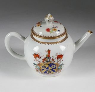 Armorial China Trade Porcelain Tea Pot and Cover, mid 18th Century