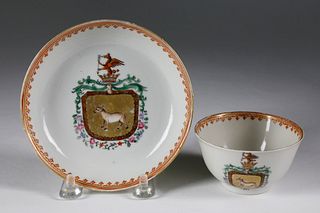 Armorial China Trade Porcelain Cup and Saucer, circa 1750