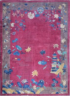 Antique Floral Pictorial Chinese Peking Carpet, circa 1920
