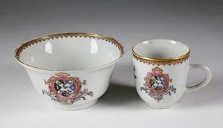 Armorial China Trade Porcelain Coffee Cup and Waste Bowl, circa 1790