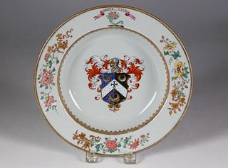 Armorial China Trade Porcelain Soup Plate, circa 1740