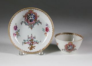 Armorial China Trade Porcelain Cup and Saucer, late 18th Century