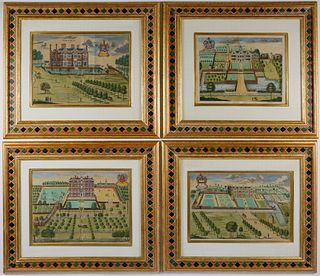 4 Sir Henry Chauncy Engravings of Country Estates from the Historical Antiquities of Hertfordshire