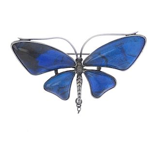 A selection of butterfly wing jewellery. To include two butterfly shape brooches, the wings inset wi