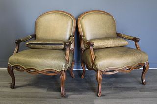 Pr Of Fine Quality Leather Upholstered Louis XV