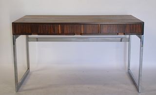 Midcentury Chrome And Rosewood 3 Drawer Desk.
