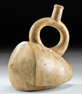 Moche Pottery Stirrup Conch Shell Vessel, ex-Museum