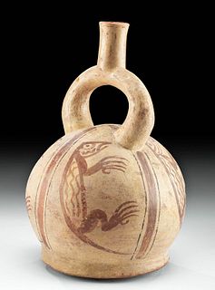 Moche Pottery Stirrup Vessel w/ Lizards, ex-Museum
