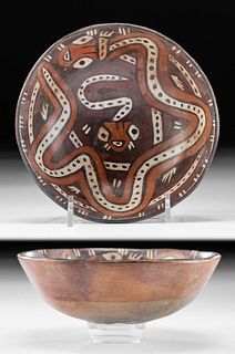 Lovely Nazca Polychrome Bowl w/ Snakes, ex-Museum