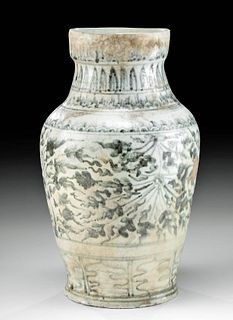 Thai Sawankhalok Pottery Jar w/ Floral Motif, ex-Museum