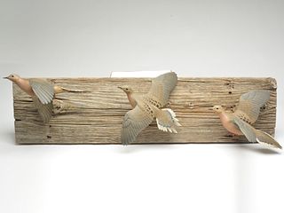 Three finely carved flying full body doves, Eddie Wozny, Cambridge, Maryland.