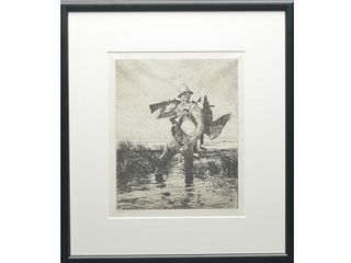 "Marsh Gunner," an etching by Frank Benson.