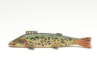 Early musky fish decoy, Oscar Peterson, Cadillac, Michigan, 1st quarter 20th century.