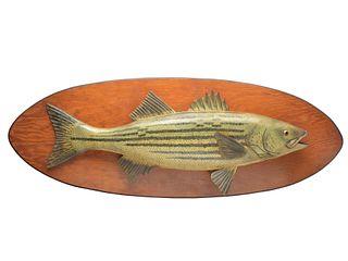 Extremely rare striped bass fish plaque, Lawrence Irvine, Winthrop, Maine.