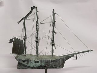 Large three masted sailing ship copper weathervane.