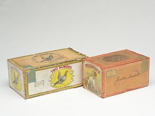 Two vintage wooden cigar boxes.