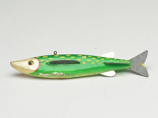 Fish decoy with metal fins, Earnie Newman.