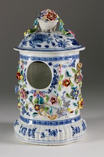 Rare Chinese Export Blue and Famille Rose Decorated Watch Stand, circa 1760