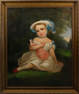 American Oil on Canvas "Portrait of a Young Girl", circa 1840s