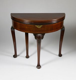George II Triple-Top Demilune Inlaid Mahogany Games Table, 18th Century