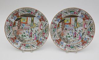 Pair of Chinese Export Famille Rose Porcelain Plates, late 18th Century
